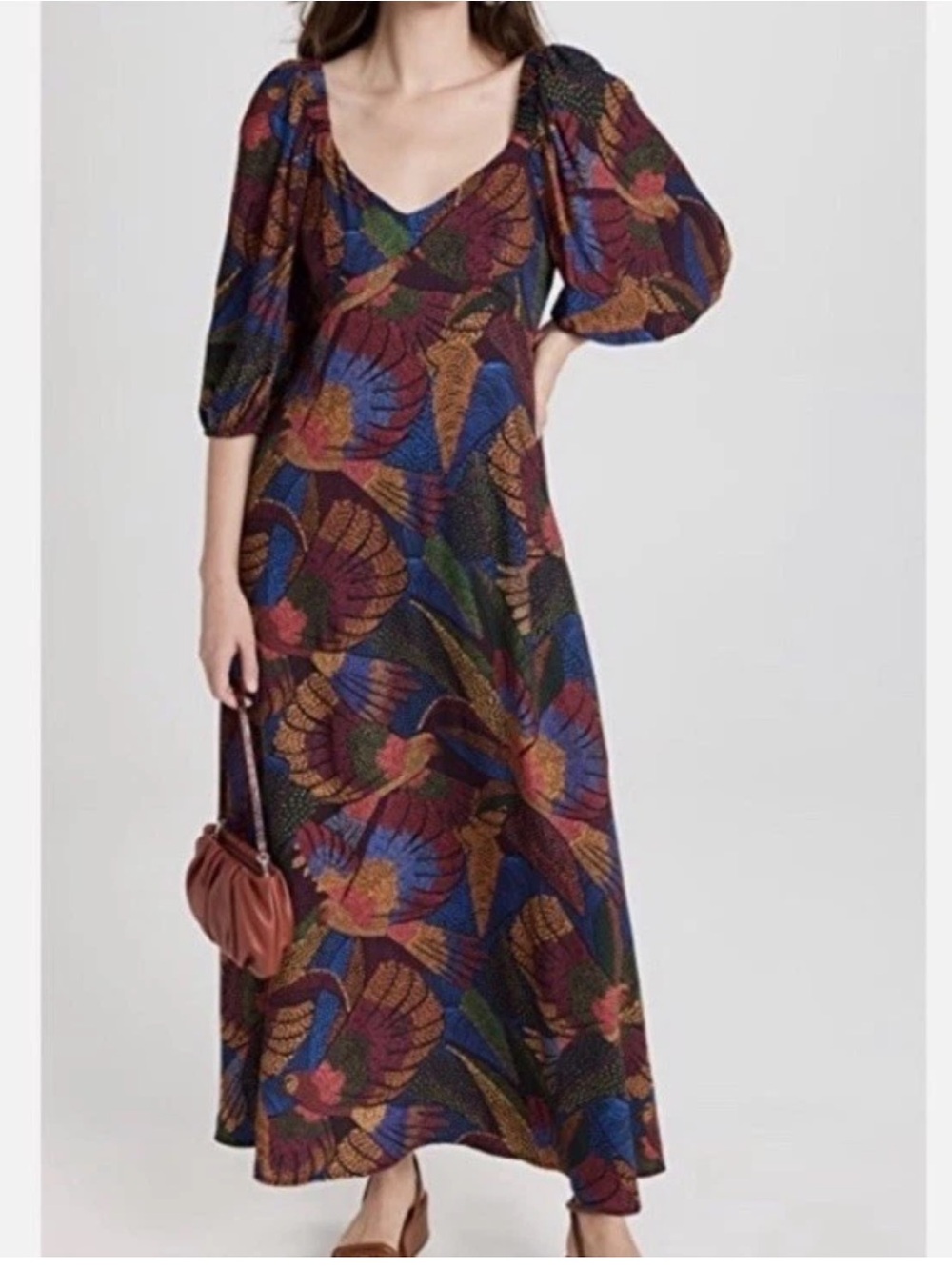 FARM Rio Dotted Macaws Midi Dress in Red Multi Size Large